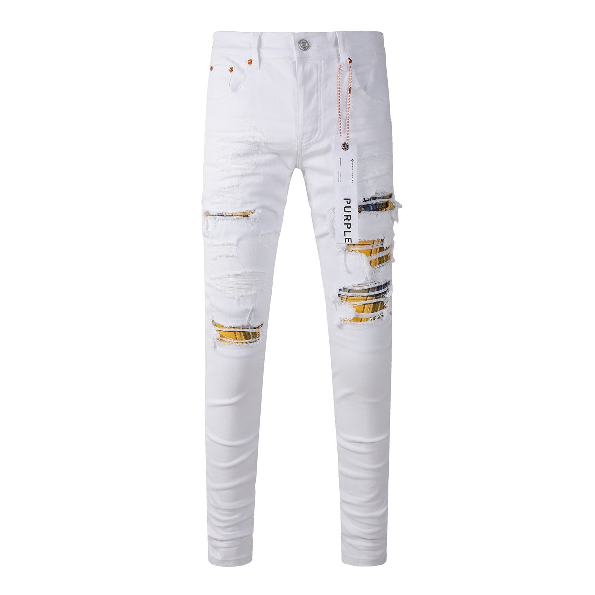 Nwt White Mens Jeans Distressed Ripped Personality Prints Patchwork
